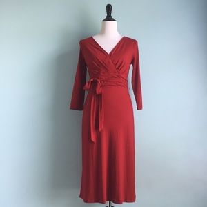 Talbots Scarlet Red Long-Sleeve Midi Dress